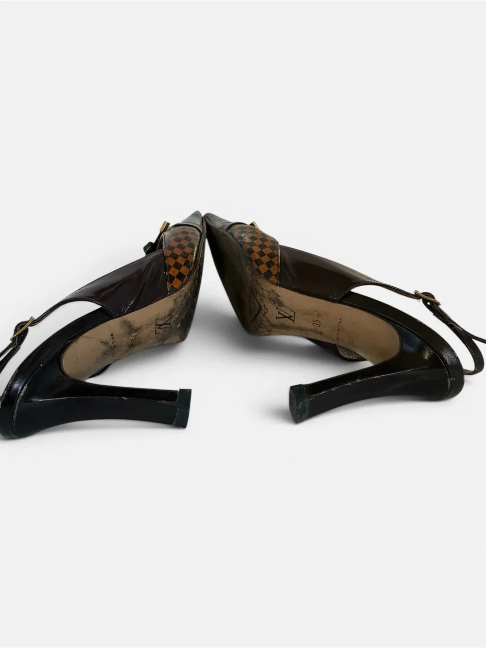 Louis Vuitton Black and Brown Checkered Slingback Heels